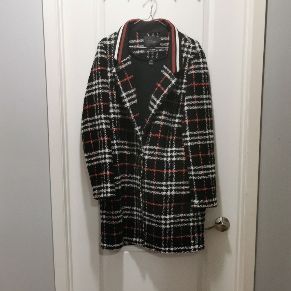 Scotch & Soda Black and White Plaid Jacket With Orange Wool Blend Single Breaste